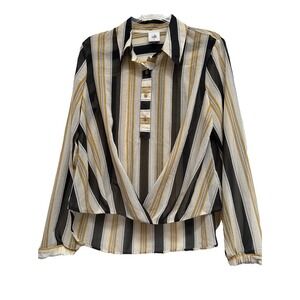 Cabi‎ Size Small Striped High Low Blouse Button Tab Sheer Poly